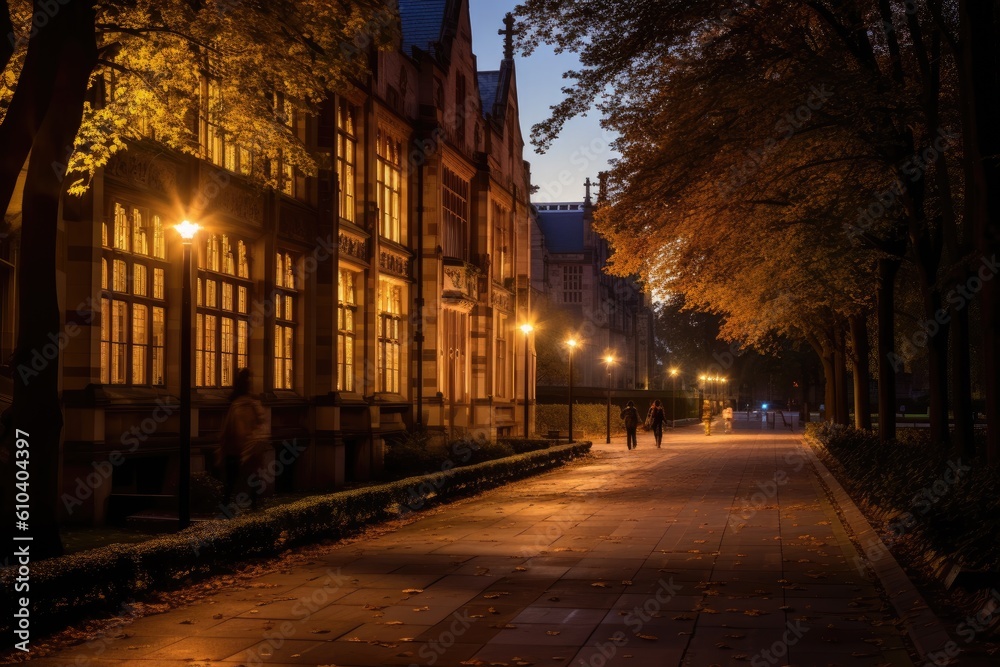 A captivating ambiance, where the campus comes alive after sunset