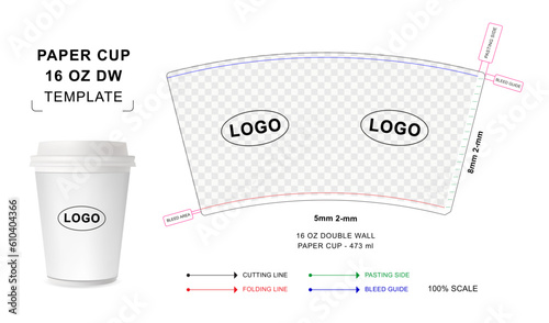 Wallpaper Mural Paper cup die cut template for 16 ounce Double wall with 3D blank vector mockup for food packaging Torontodigital.ca