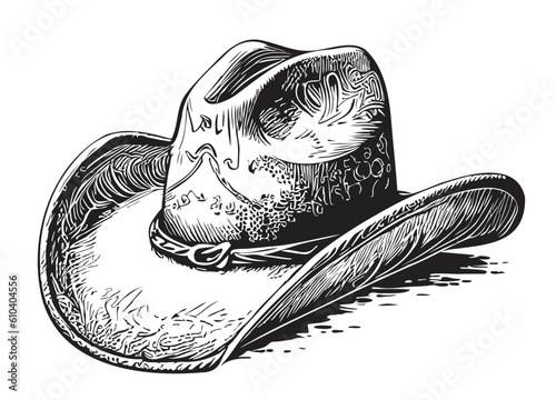 Cowboy hat farmer hand drawn sketch in doodle style illustration