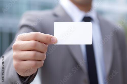 businessman holding blank card