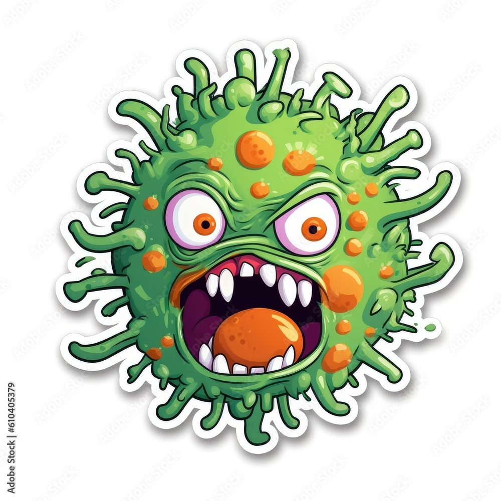 Playful cartoon germ illustration standing out on a white background
