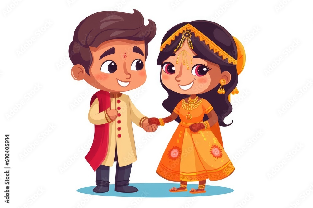 Symbolizing unity and happiness in an Indian marriage couple illustration Symbolizing unity and happiness in an Indian marriage couple illustration
