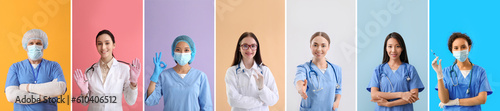Set of doctors on colorful ...