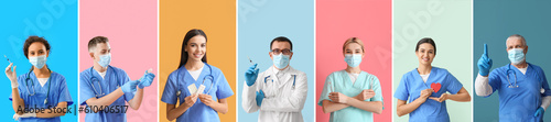 Set of doctors on colorful ...