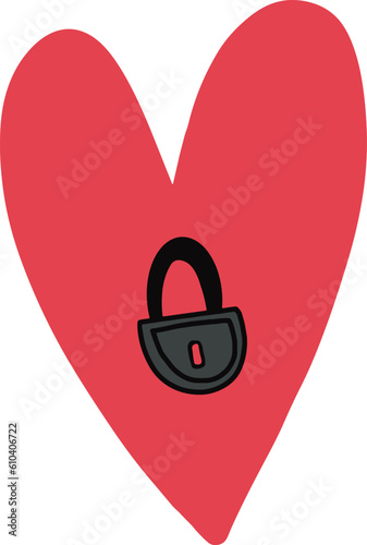 Heart symbol with inside padlock closed isolated on white. Conception of Valentines day love
