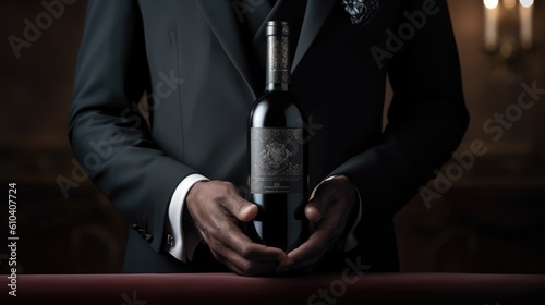 man in suit with a bottle of wine