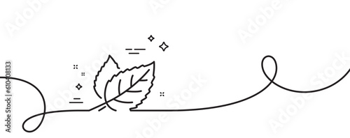 Leaves line icon. Continuous one line with curl. Nature plant leaf sign. Environmental care symbol. Leaf single outline ribbon. Loop curve pattern. Vector