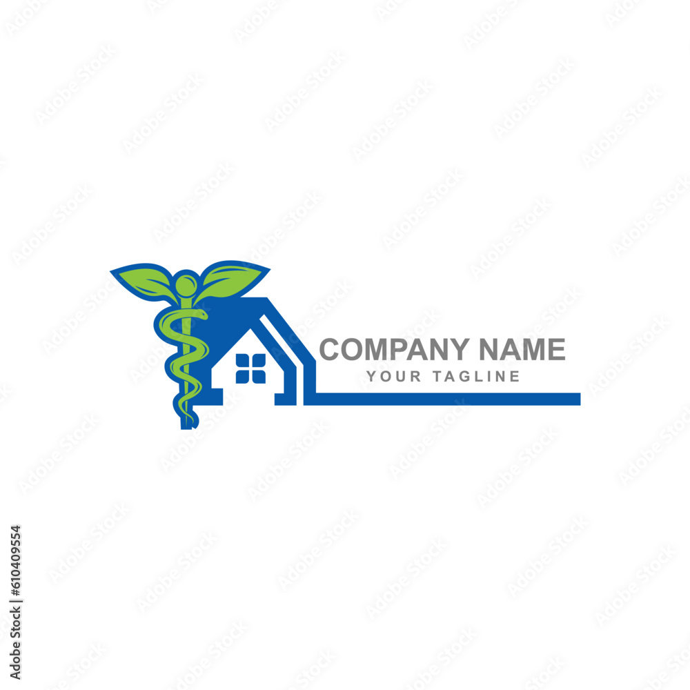 House Care logo Template, Medical House Logo with Caduceus icon. House Care logo Template, Medical House Logo with Caduceus icon.
