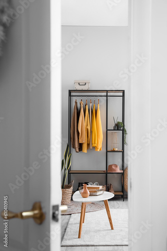 View of living room with sh...