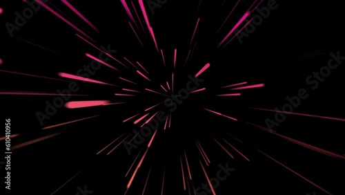 Slowly flying through space then entering hyperspace and slowing down. Colorful speed of light seamless loop animation.