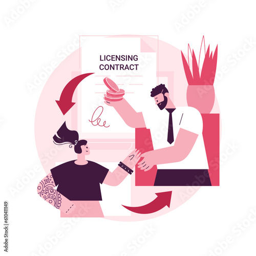 Licensing contract abstract concept vector illustration. Artist licensing contract, intellectual property agreement, electronic copy sales, software copyright, record label abstract metaphor.