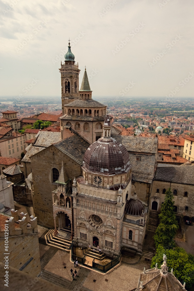 Obraz premium Aerial view of the Basilica di Santa Maria Maggiore in Citta Alta (Upper town) in Bergamo, Italy