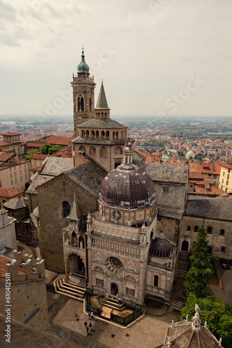Aerial view of the Basilica di Santa Maria Maggiore in Citta Alta (Upper town) in Bergamo, Italy