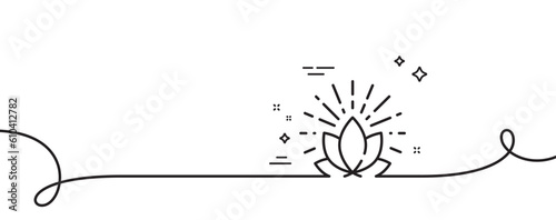 Lotus line icon. Continuous one line with curl. Yoga meditation flower sign. Mind relax and peace symbol. Lotus single outline ribbon. Loop curve pattern. Vector