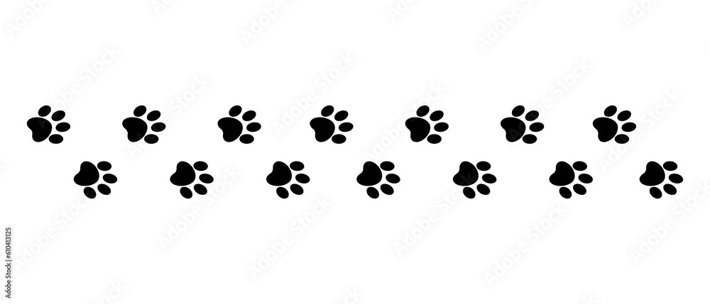 Black animal dog footprints. paw track - obrazy, fototapety, plakaty 