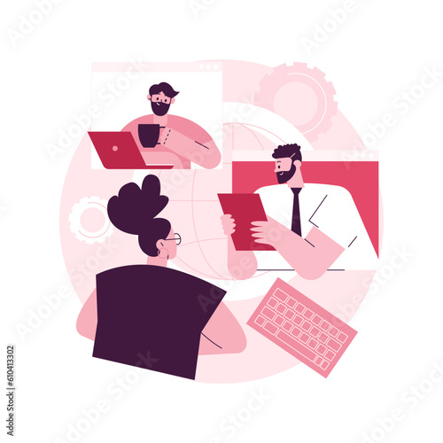 Online conference abstract concept vector illustration. Online business conference, meeting and negotiations, partners agreement, internet event platform, digital meetup abstract metaphor.