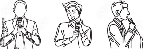 Man speaking on mic line art vector 