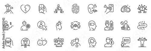 Icons pack as Salary, Social media and Thermometer line icons for app include Engineering team, Health app, Mental conundrum outline thin icon web set. Auction, Leadership, Intestine pictogram. Vector