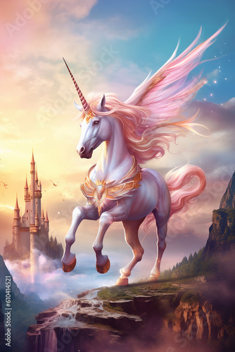 Magical cute unicorn Ai generative