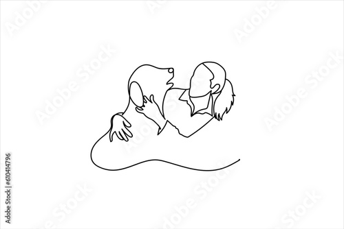 Continuous one-line drawing of dog with owner 