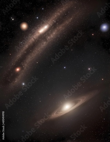 A majestic view of a distant galaxy, with its planets and stars twinkling in the night sky. © Olga