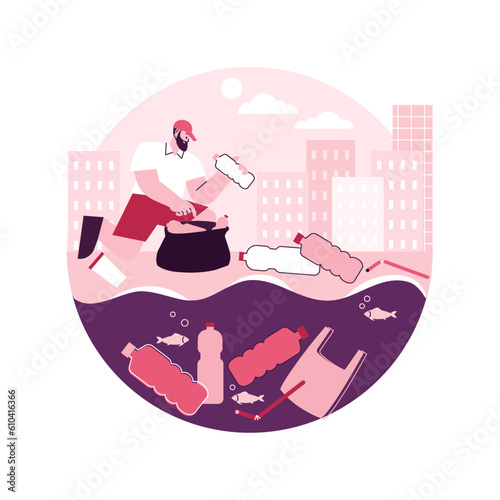 Coastal pollution abstract concept vector illustration. Marine and coastal pollution, plastic ocean, beach area clean up, sea water contamination, toxic waste management abstract metaphor.