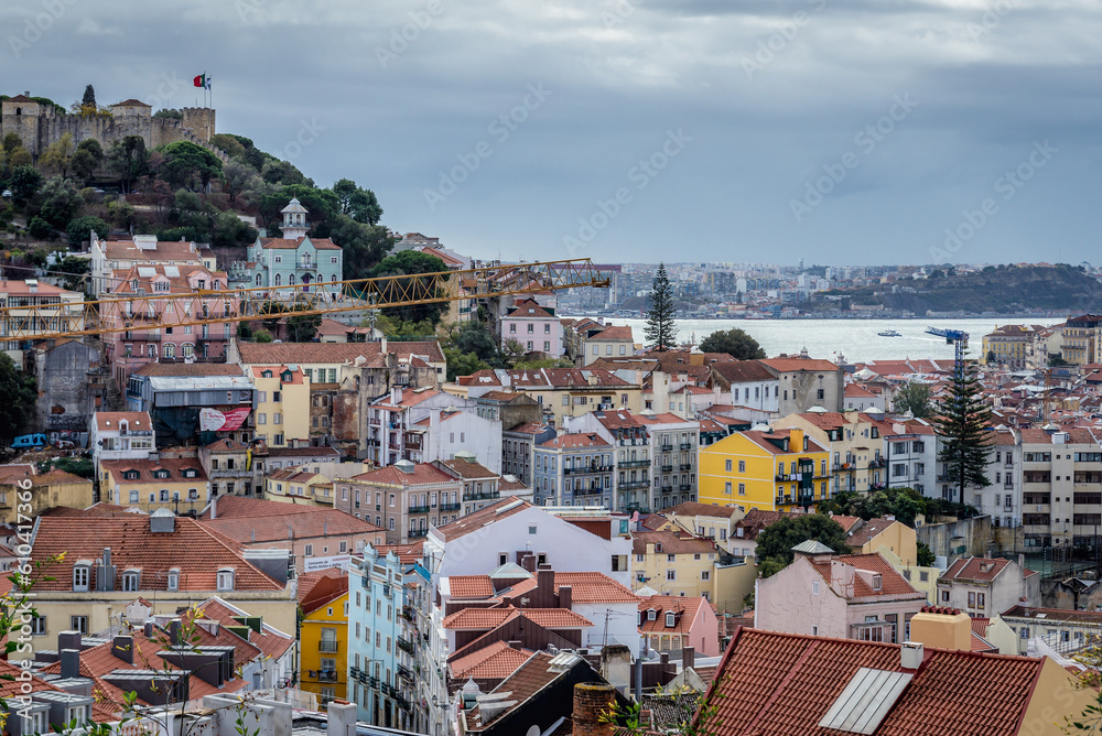 View from Rua Damasceno Monteiro street in Graca area of Lisbon city in Portugal