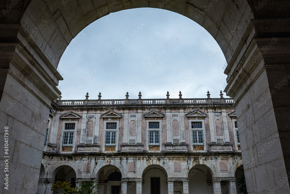 Courtyard of Graca Church and Convent in Graca area of Lisbon city in Portugal