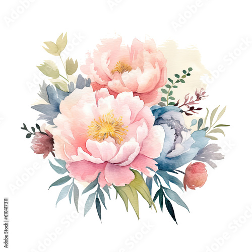 Watercolor flower bouquet. Illustration AI Generative. © olegganko