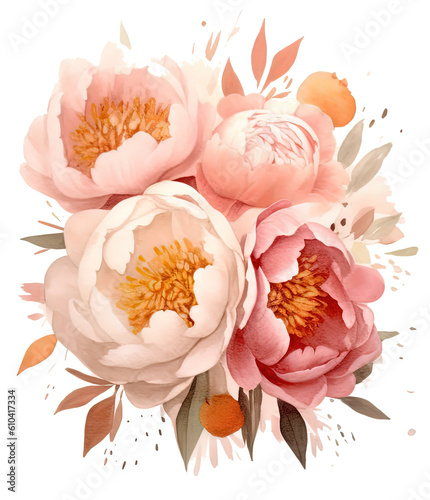 Watercolor flower bouquet. Illustration AI Generative.