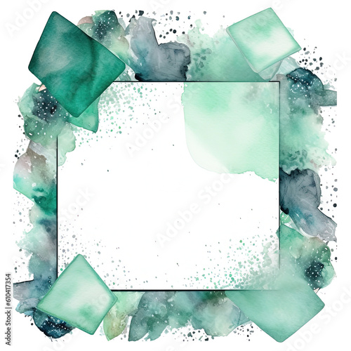 Green watercolor frame. Illustration AI Generative.