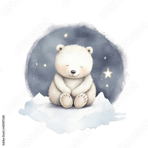 Cute watercolor bear. Illustration AI Generative.