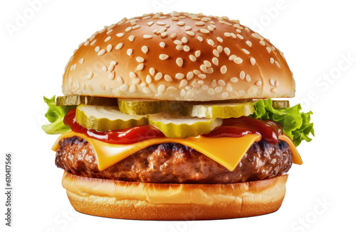 tasty cheeseburger isolated on transparent background created with generative AI