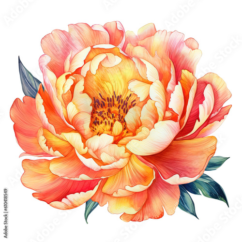 Watercolor beautiful peony flower. Illustration AI Generative.
