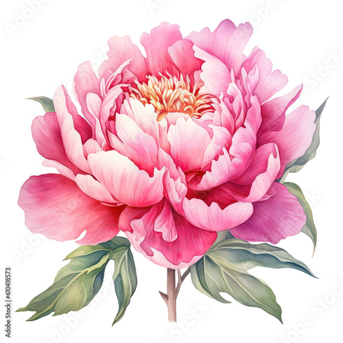 Watercolor beautiful peony flower. Illustration AI Generative.