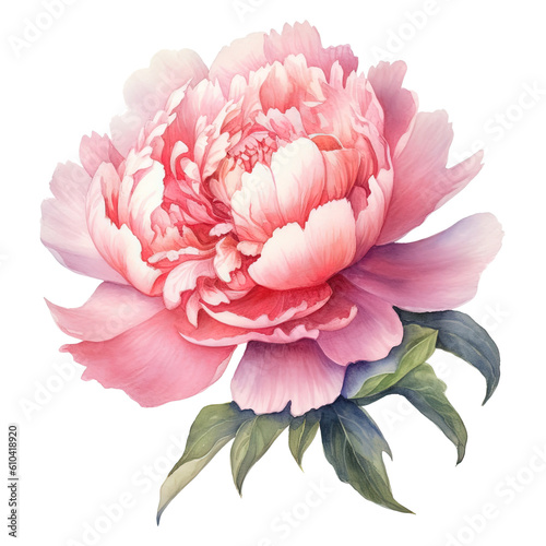 Watercolor beautiful peony flower. Illustration AI Generative.