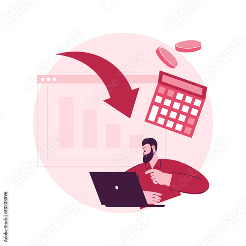Calculating loss abstract concept vector illustration. Profit loss formula, accountancy service, calculating material losses, tax payment, calculate expenses, microeconomics abstract metaphor. photo