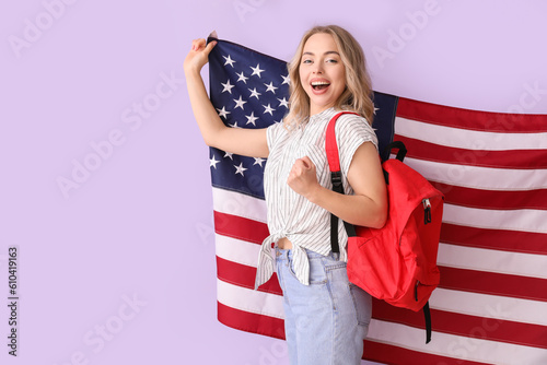 Female student with USA fla...
