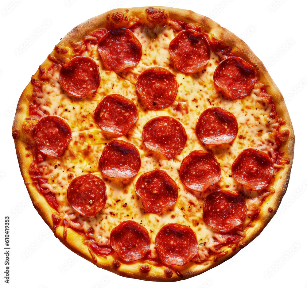 tasty pepperoni pizza shot down on isolated transparent background made with generative AI
 - obrazy, fototapety, plakaty 
