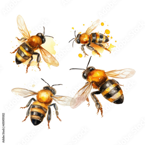 Honey bee isolated. Illustration AI Generative. © olegganko