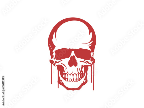 Skull with splash of blood. Bloody skull illustration Goth style T-shirt print for Horror or Halloween Hand drawing illustration isolated on white background Vector