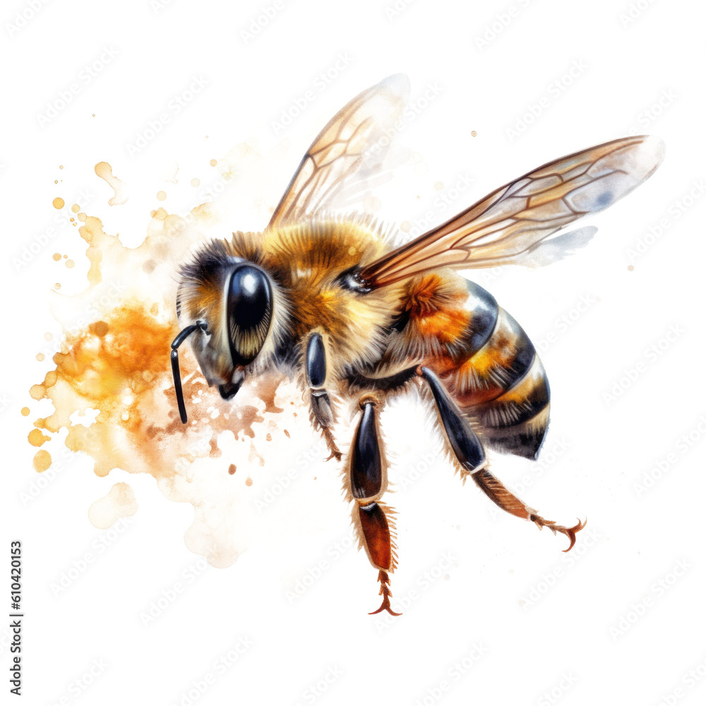 Honey bee isolated. Illustration AI Generative. Honey bee isolated. Illustration AI Generative.