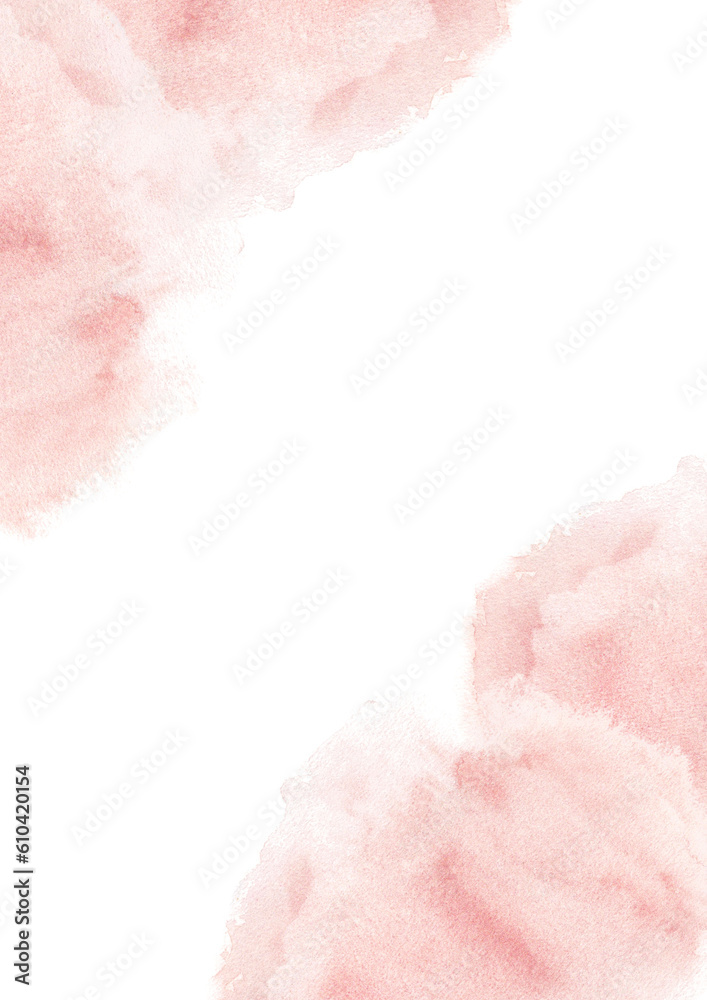 Fototapeta premium Watercolor template. Hand-drawn pink watercolor splashes on a white background. Perfect for save the date, wedding invitations, postcards, banners, logo