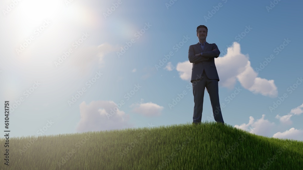Happy Businessman outdoors on a grassy hill Happy Businessman outdoors on a grassy hill