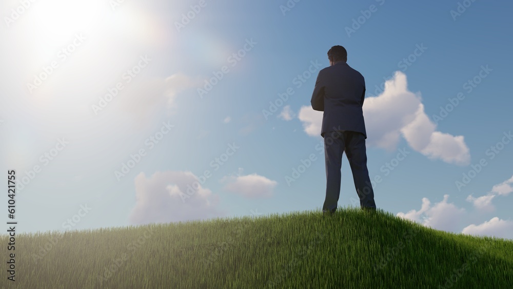 Happy Businessman outdoors on a grassy hill Happy Businessman outdoors on a grassy hill