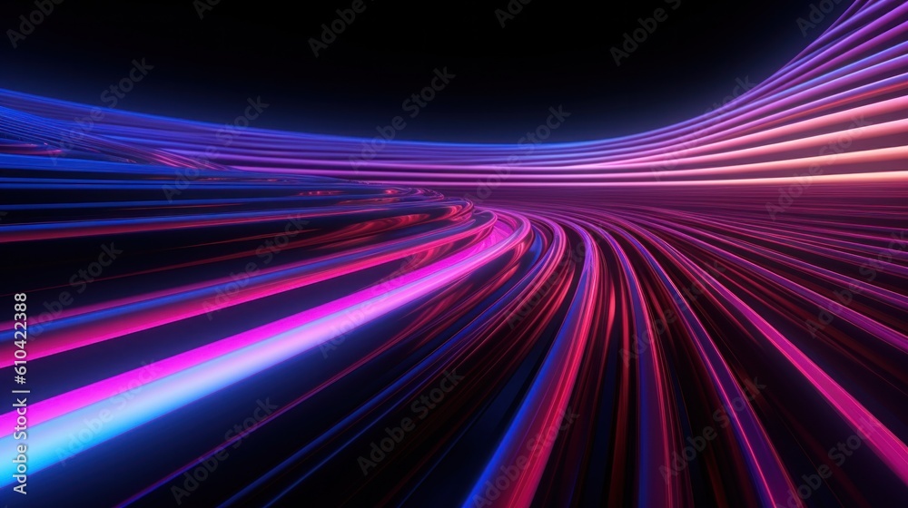 Neon lines in shades on a dark background, with a futuristic and minimalist aesthetic. Illustration AI Generative. Neon lines in shades on a dark background, with a futuristic and minimalist aesthetic. Illustration AI Generative.