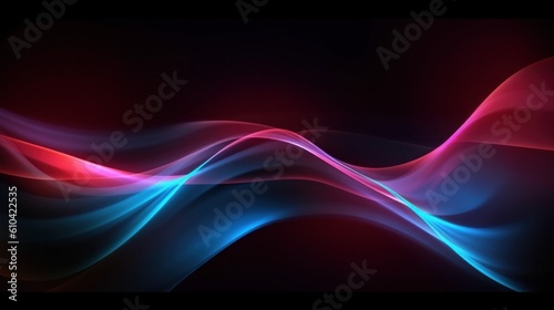 3d light wave with lights, in the style of dark sky-blue and crimson, speed and motion Illustration AI Generative.