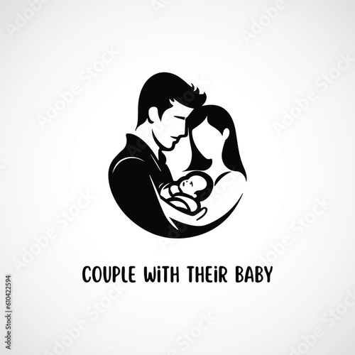 Couple with their baby icon design Vector 