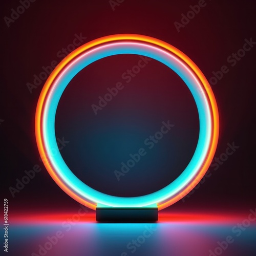 Neon circle, in the style of matte background, minimalist stage designs, dark...