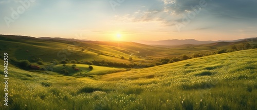 Fotografiet Beautiful summer colorful rustic pastoral landscape panorama